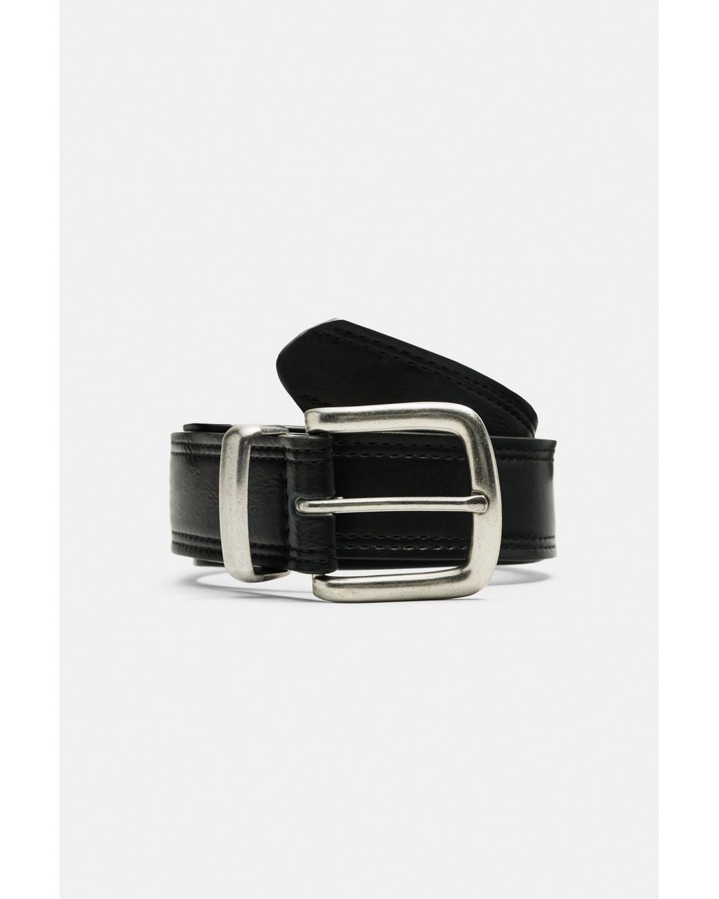 Pull&Bear Black Leather Effect Topstitched Belt for men