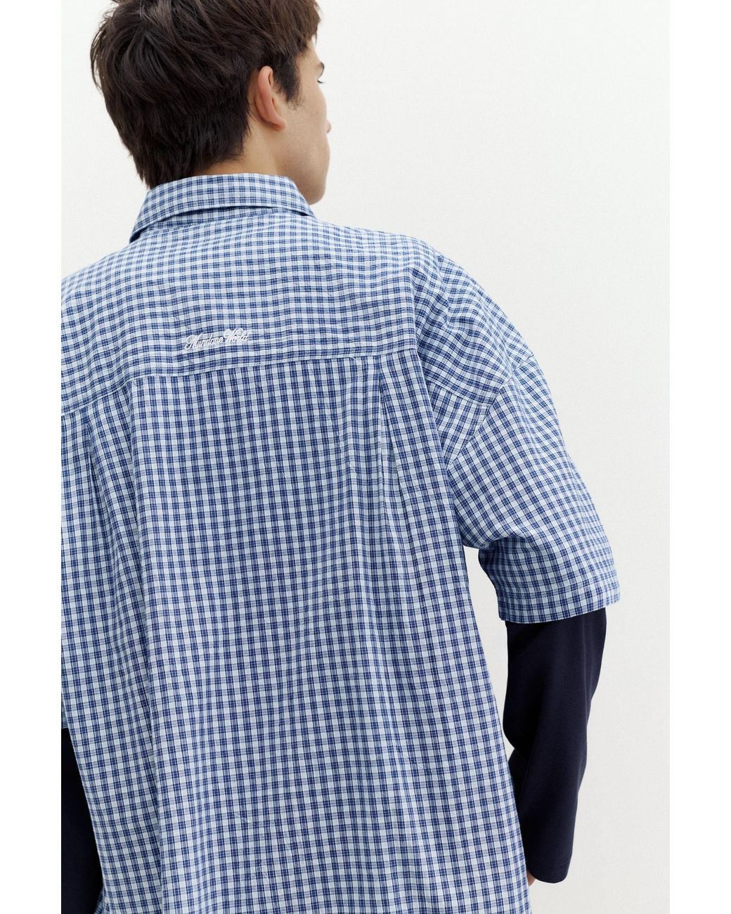 Pull&Bear Blue Check Double Sleeve Shirt for men