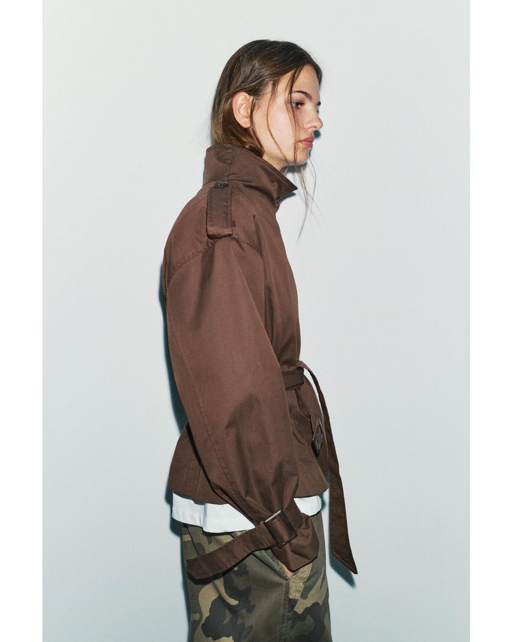 Pull&Bear Brown Short Belted Trench Coat