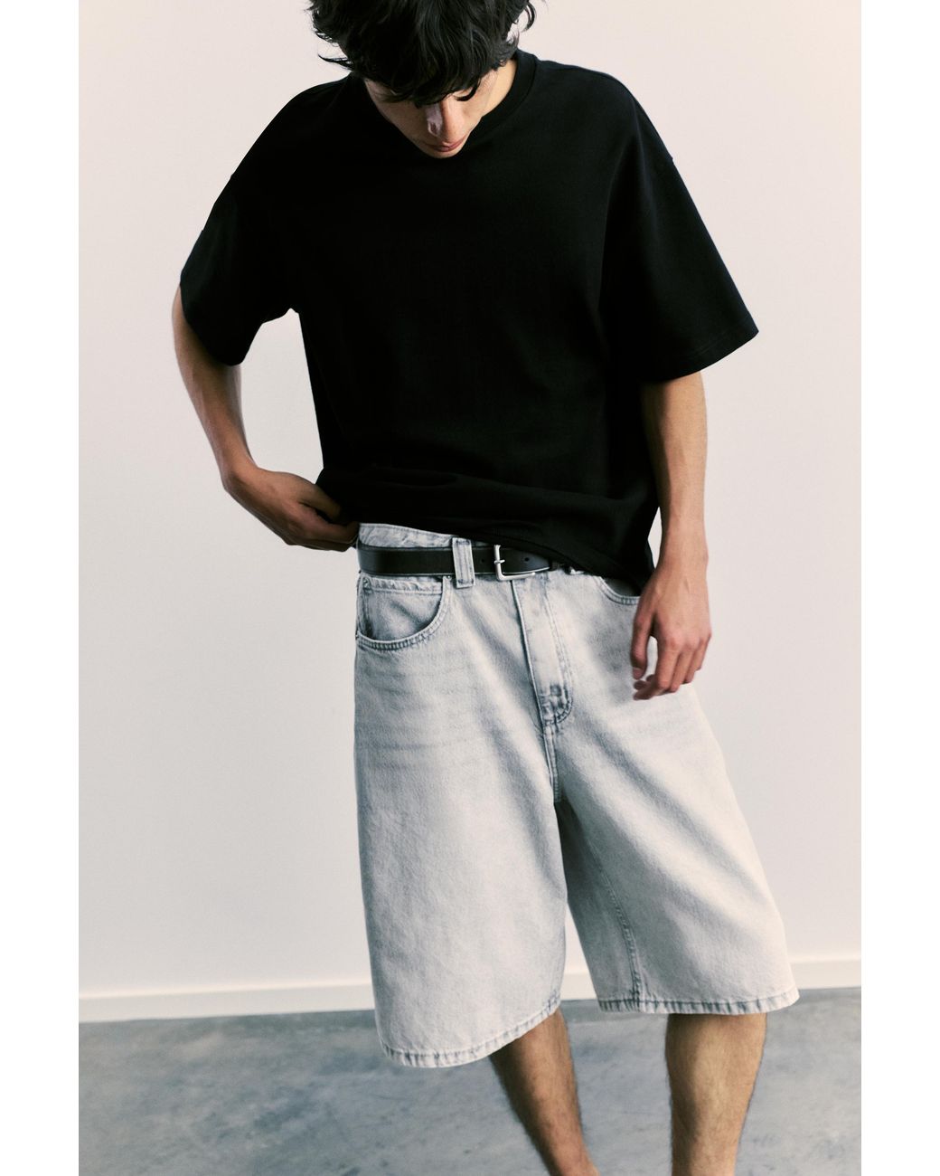 Pull&Bear Black Stwd Distressed Belt for men