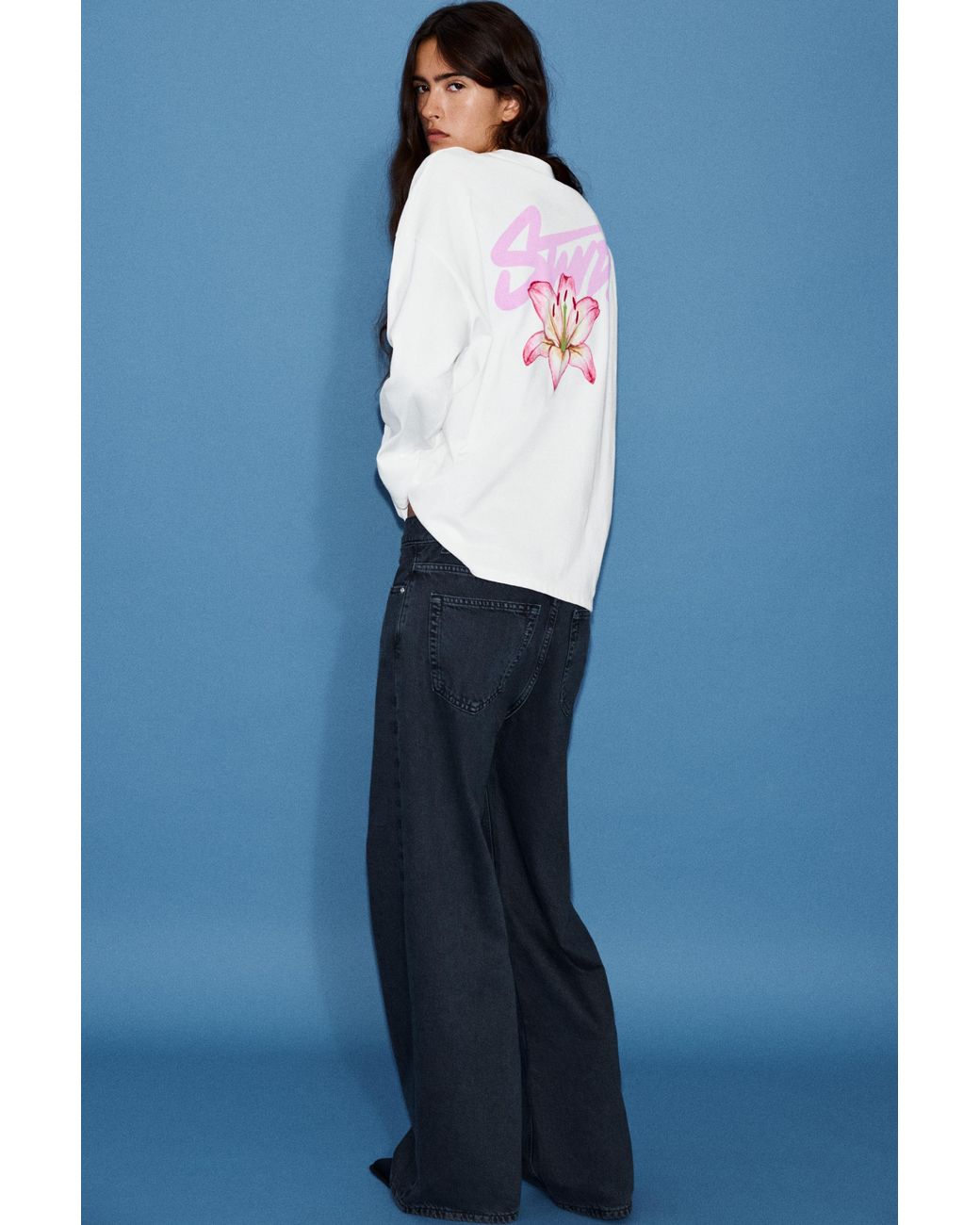 Pull&Bear White Oversize Floral Graphic T-Shirt