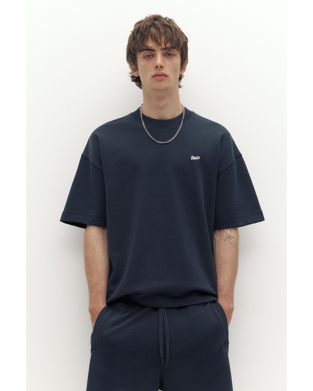Pull&Bear Blue Short Sleeve Logo Sweatshirt for men