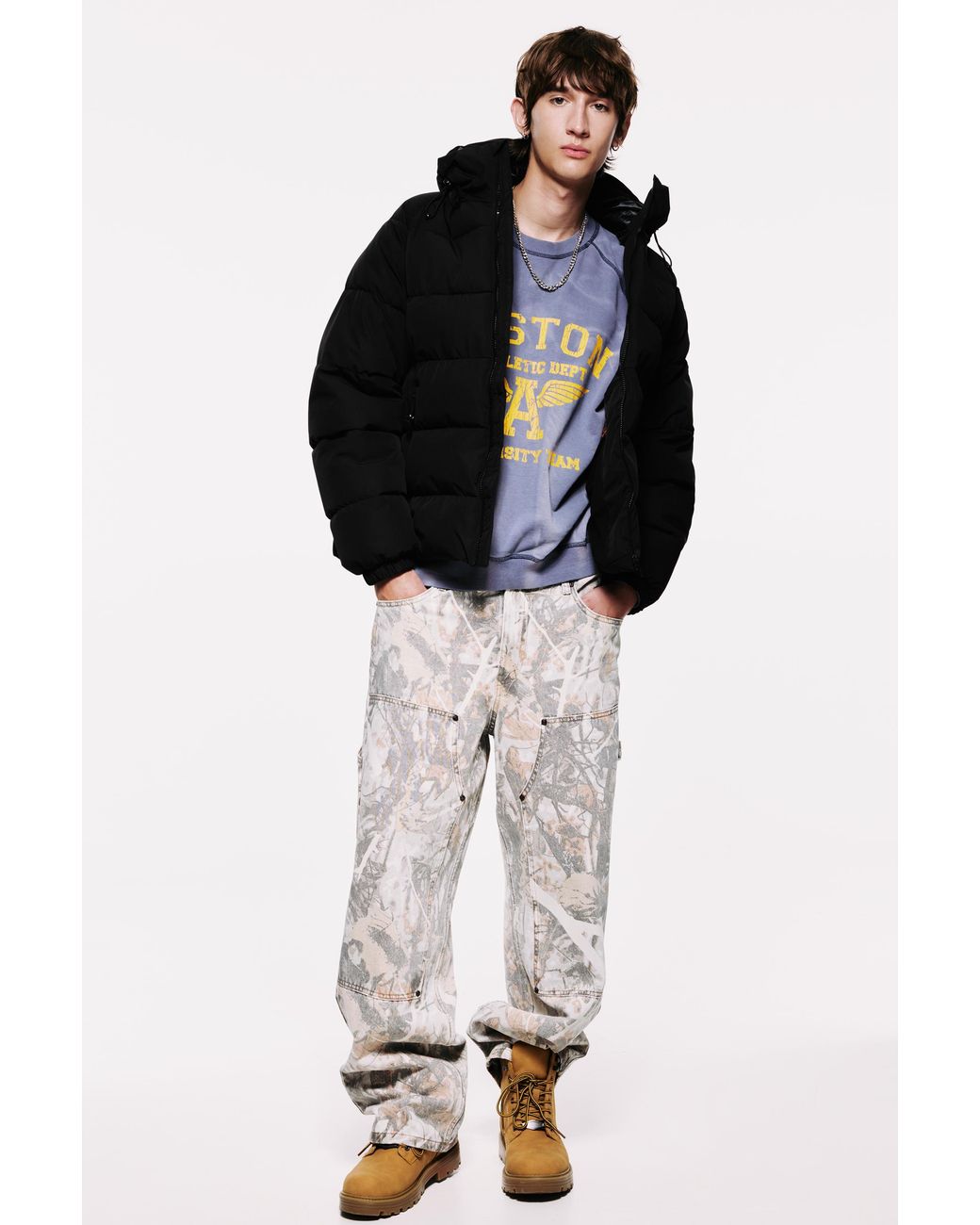 Pull&Bear Black Quilted Jacket With Hood for men