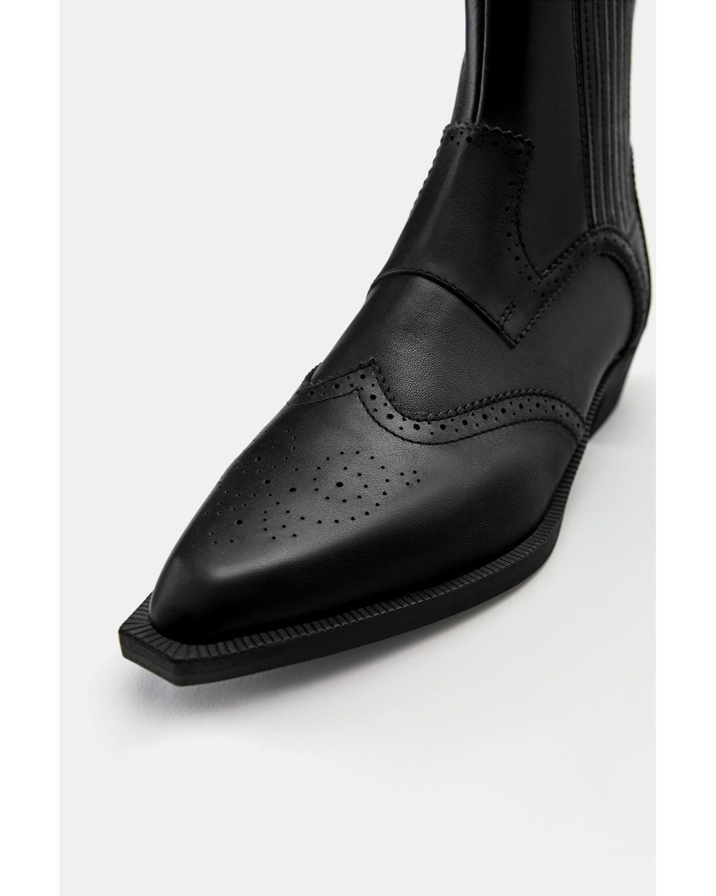 Pull&Bear Black Leather Cowboy Ankle Boots for men