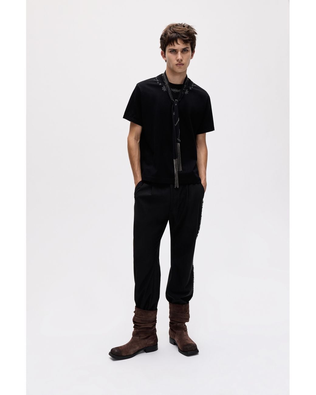 Pull&Bear Black Oscar Ouyang Stud T-Shirt for men