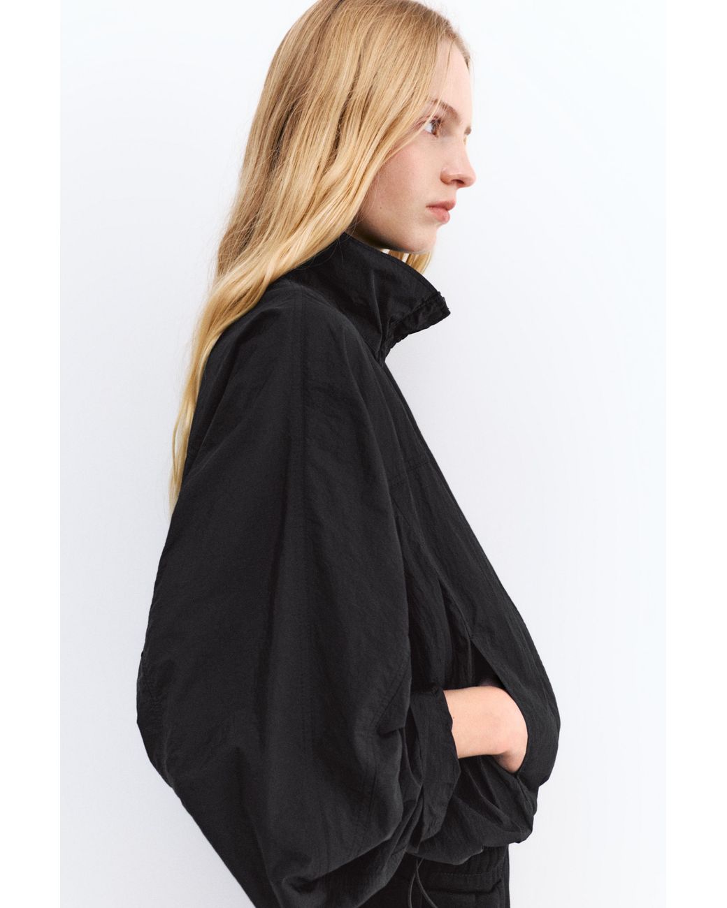 Pull&Bear Black Short Nylon-Effect Jacket