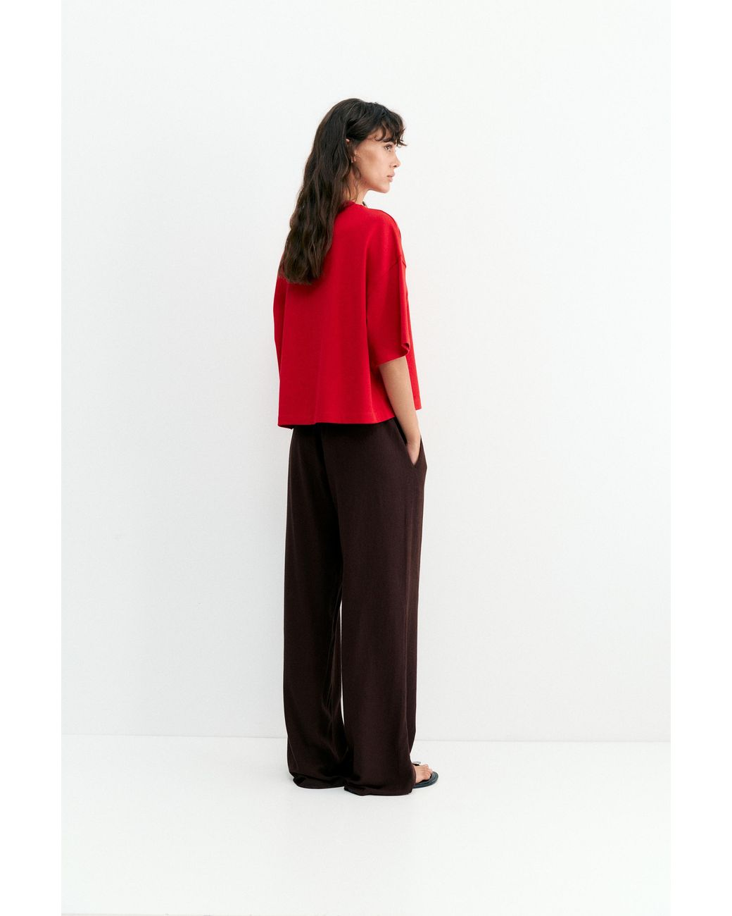 Pull&Bear Brown Flowing Trousers With Linen