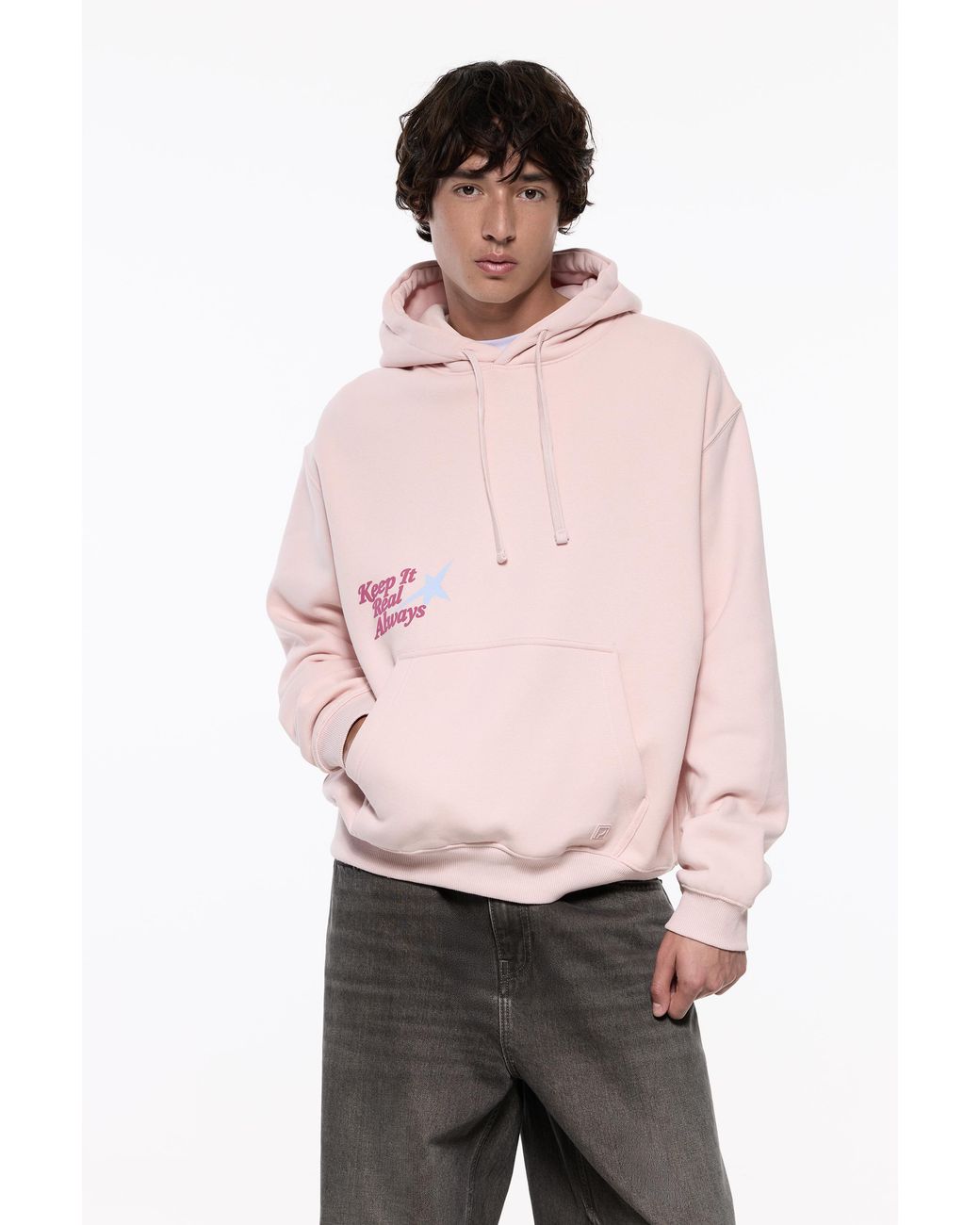 Pull&Bear Pink Graphic Sweatshirt With Hood for men