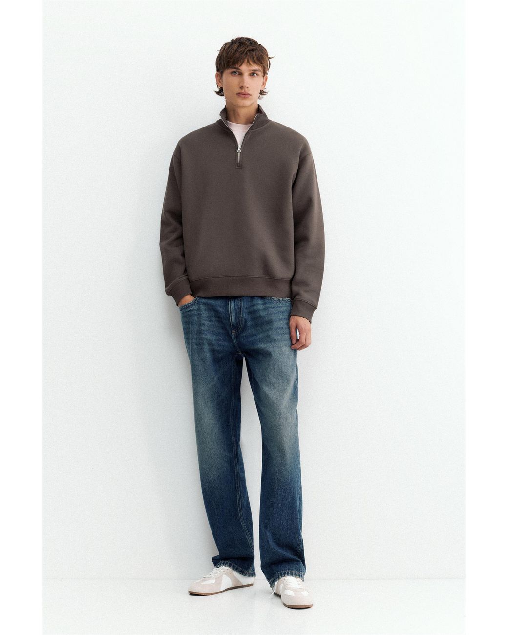 Pull&Bear Gray Quarter-Zip Sweatshirt for men