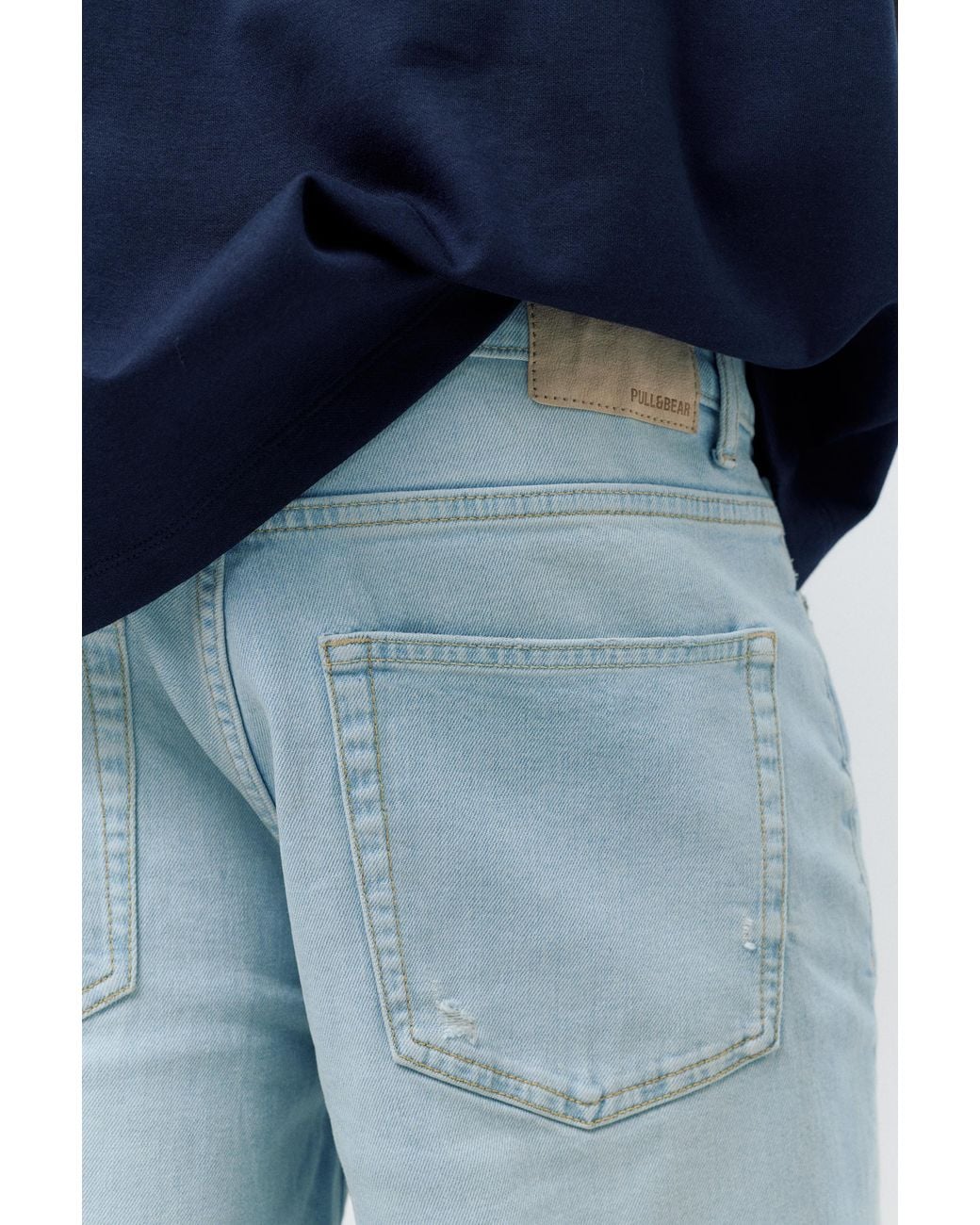 Pull&Bear Blue Ripped Denim Bermuda Shorts for men