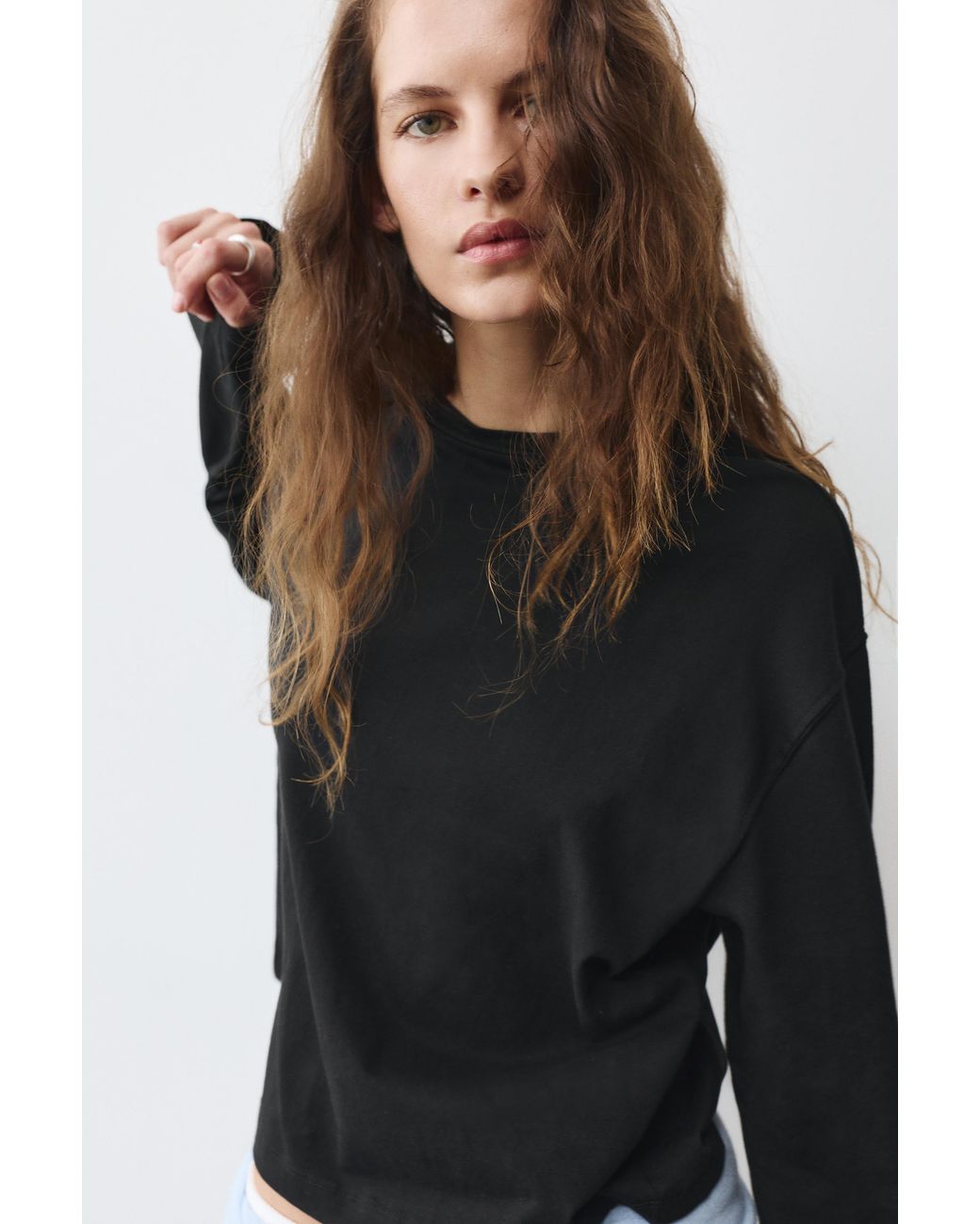 Pull&Bear Black Boxy-Fit Long Sleeve T-Shirt