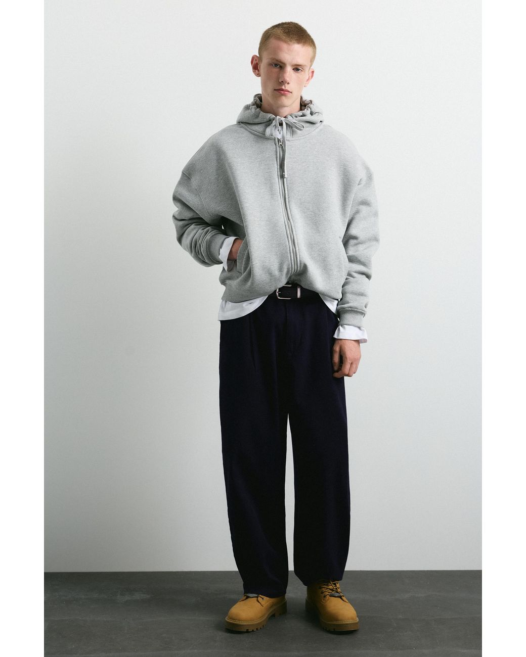 Pull&Bear Gray Baggy Darted Chinos for men