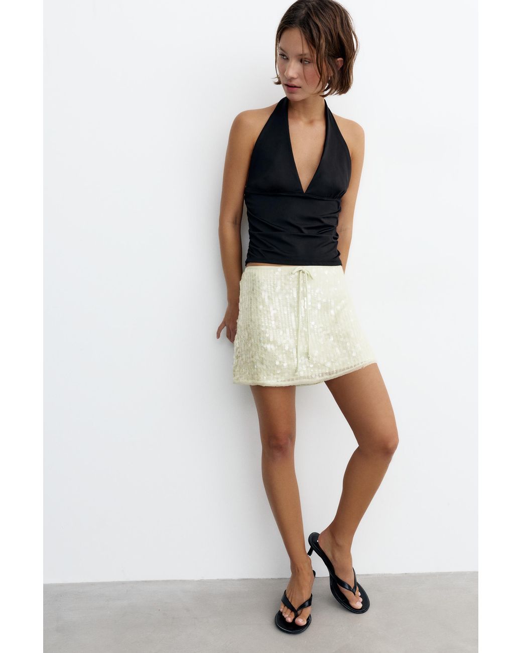 Pull&Bear White Sequin Mini Skirt