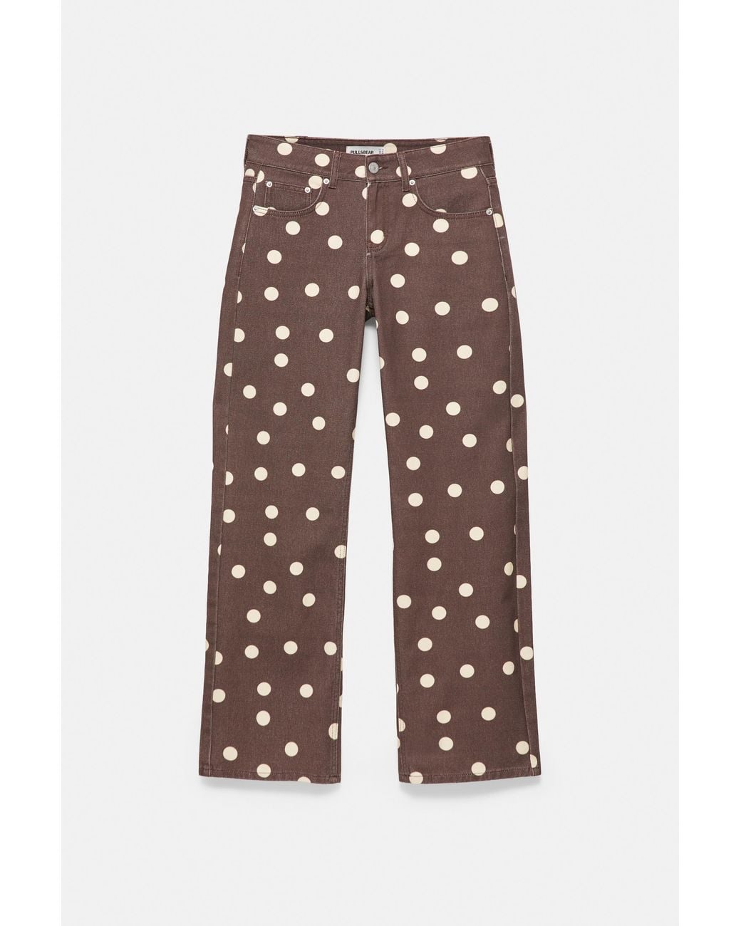 Pull&Bear Brown Straight-Leg Polka Dot Jeans