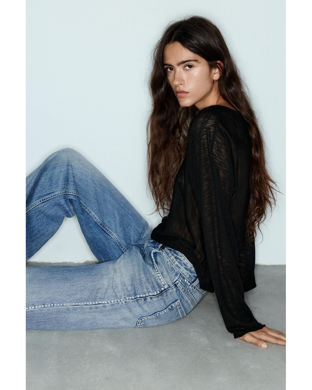 Pull&Bear Blue Studded Straight-Leg Jeans