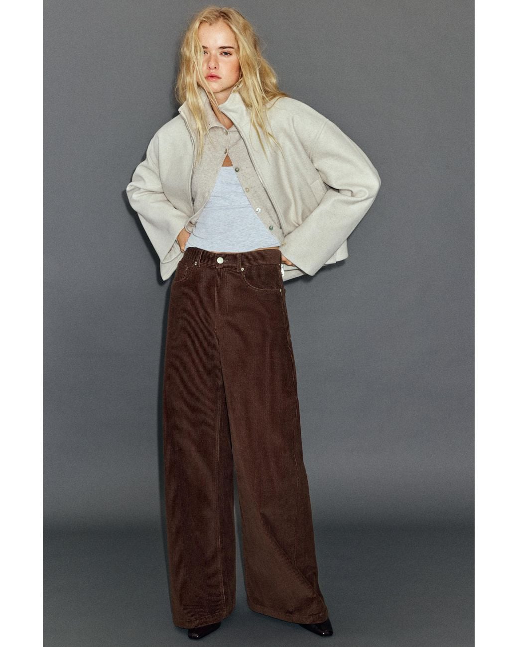 Pull&Bear Black Corduroy Wide-Leg Jeans