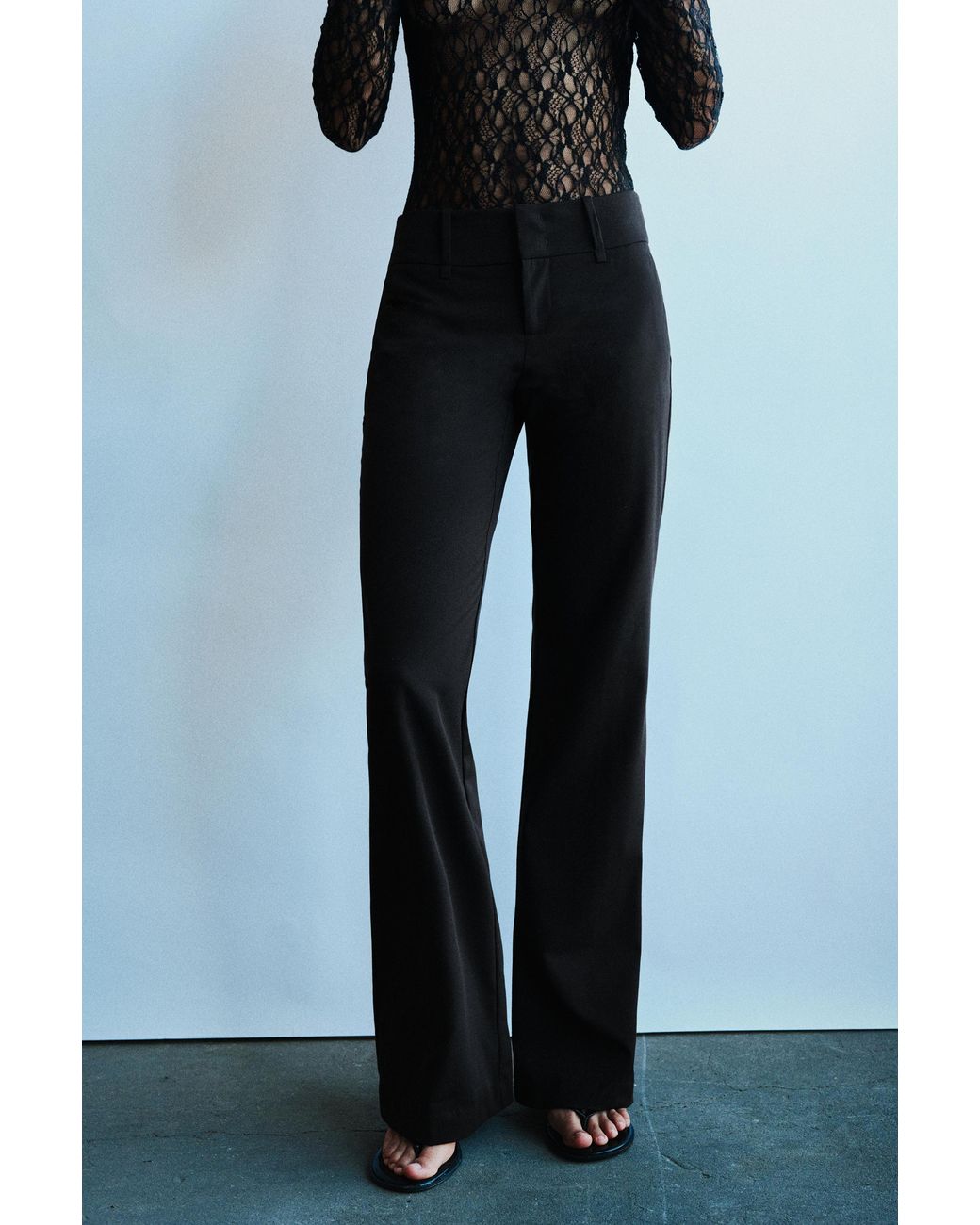 Pull&Bear Black Flared Trousers With Belt Loops