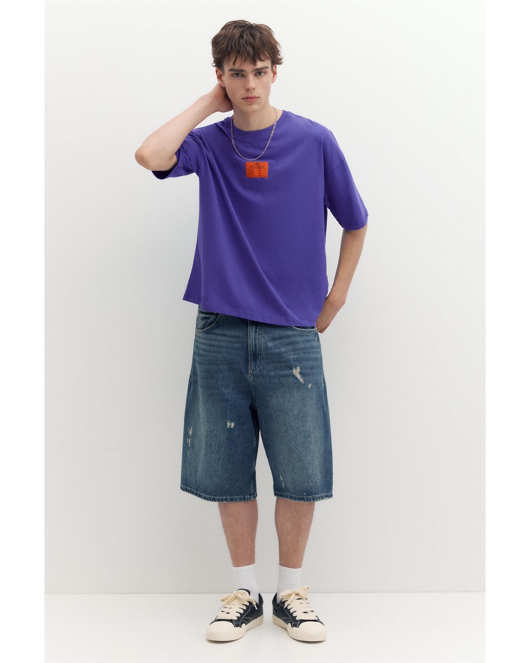 Pull&Bear Purple Stwd Label T-Shirt for men