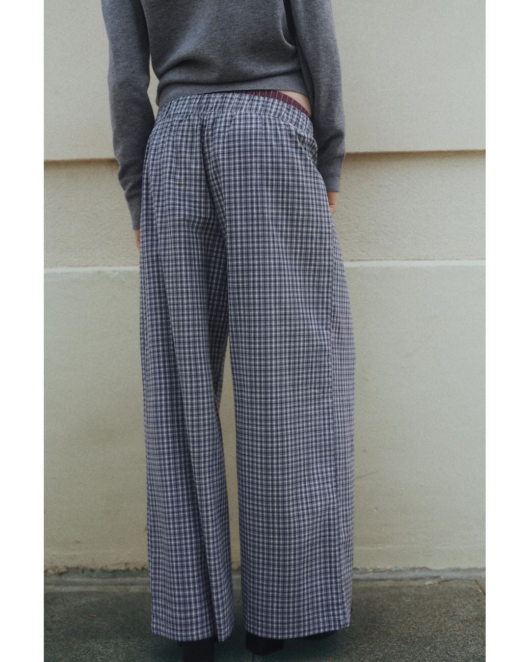 Pull&Bear Gray Combined Check Flowing Trousers