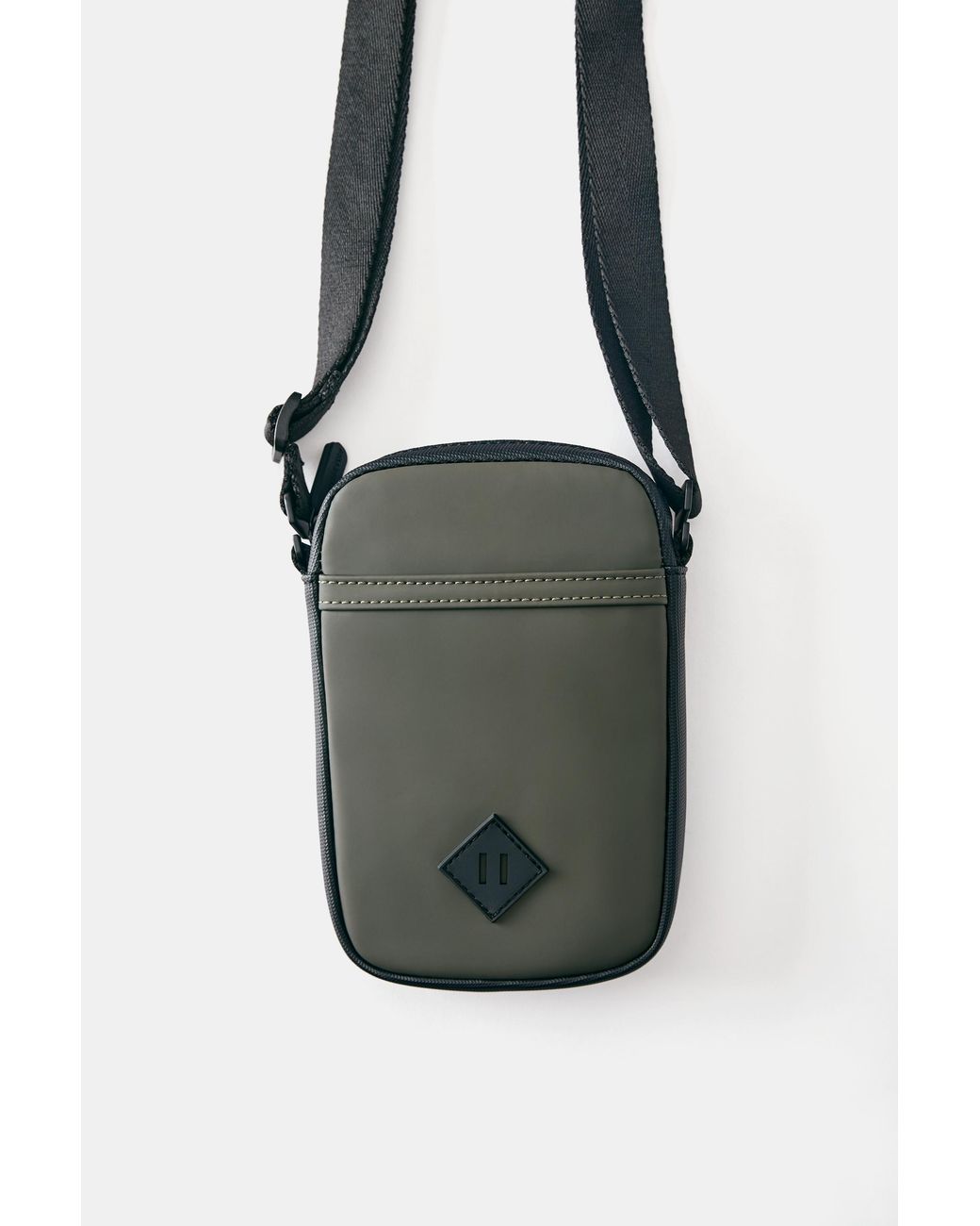 Pull&Bear Black Rubberised Crossbody Bag for men