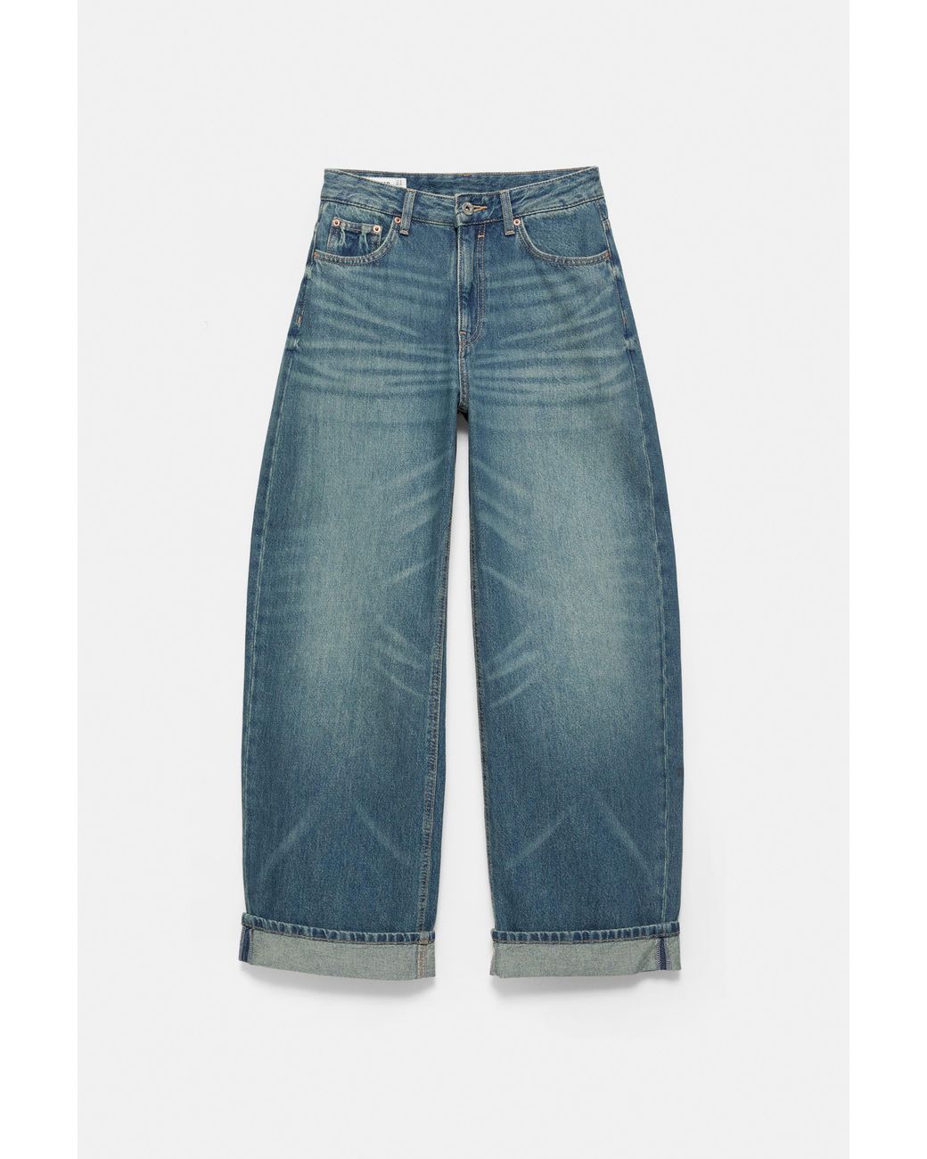 Pull&Bear Blue Balloon-Fit Baggy Jeans With Turn-Up Hems