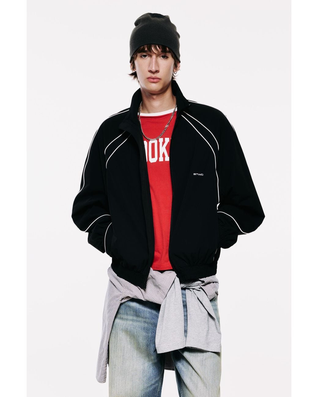 Pull&Bear Blue Stwd Piping Zip-Up Jacket for men