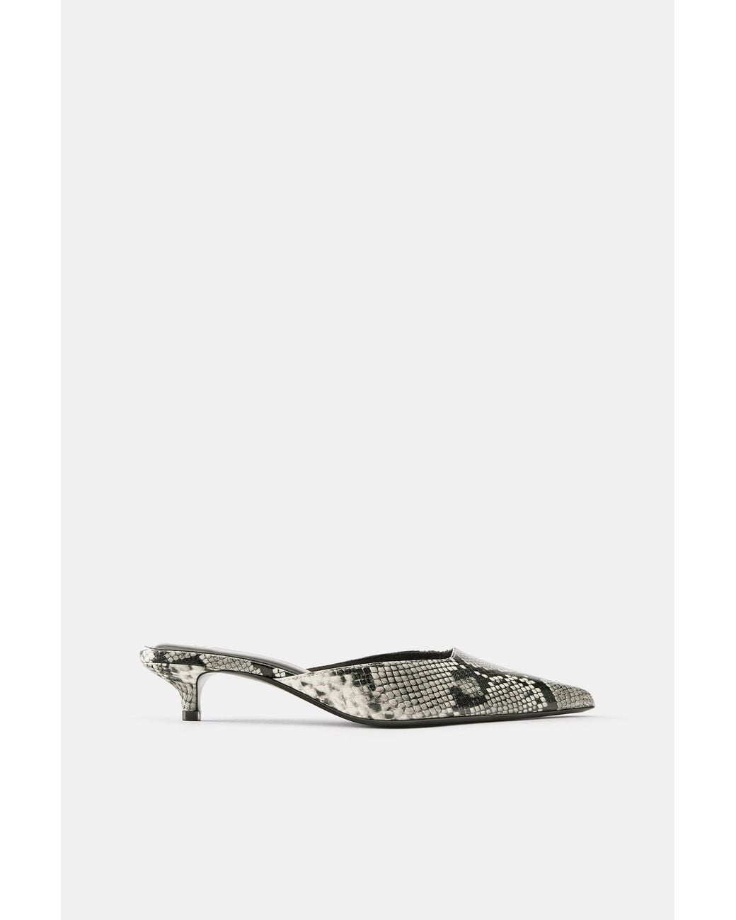 Pull&Bear Gray Snakeskin Print Mule Heels