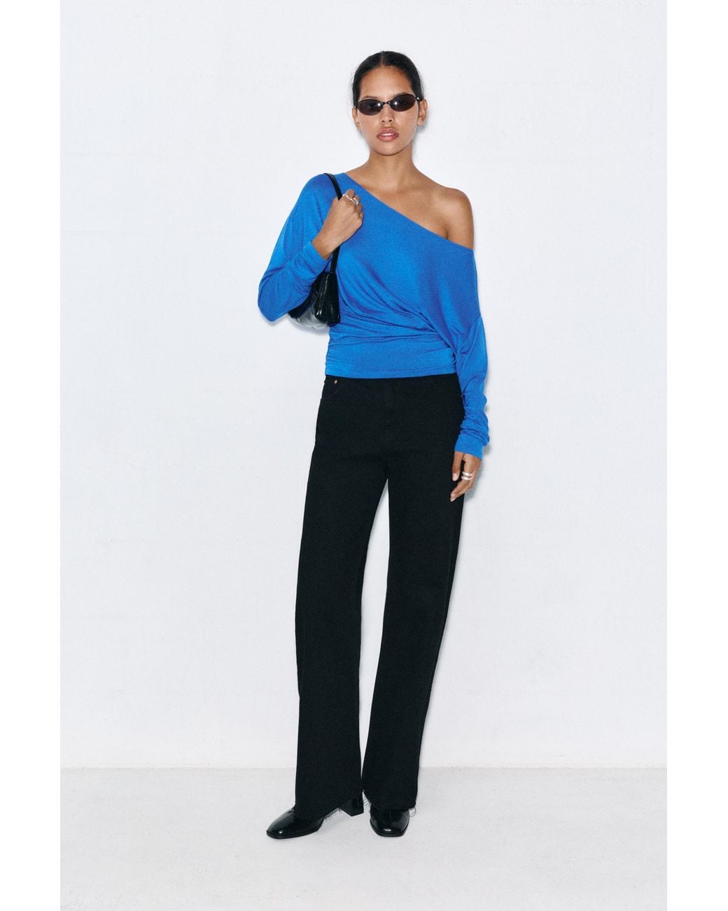 Pull&Bear Blue Asymmetric Waistband Top