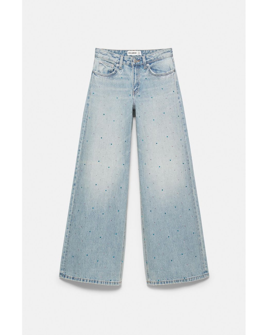 Jean Wide Leg À Strass Pull&Bear en coloris Blue