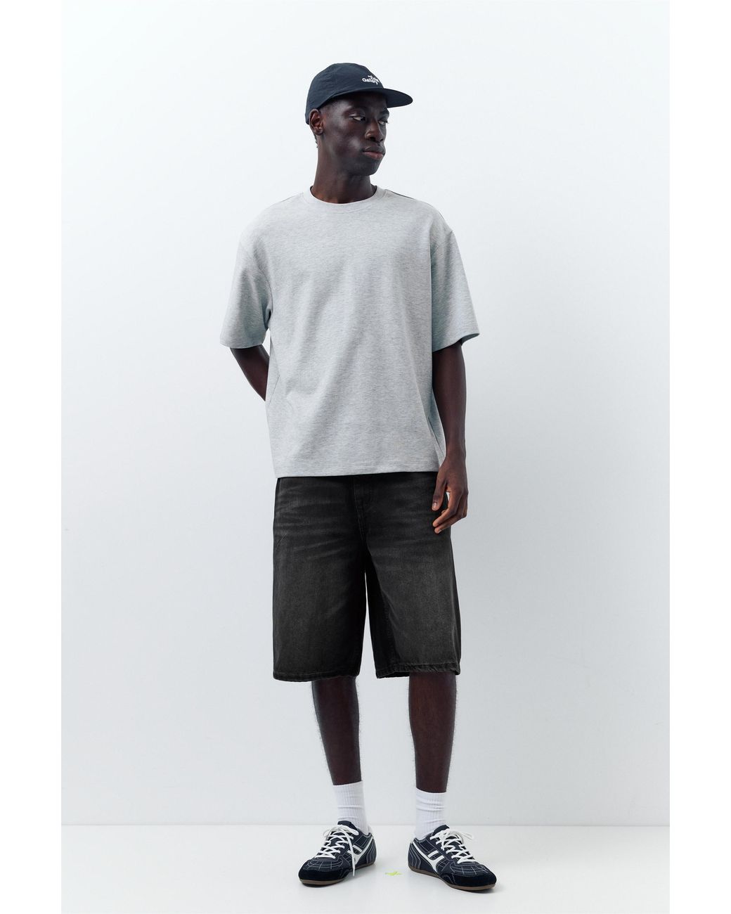 Pull&Bear Gray Skater Denim Bermuda Shorts for men