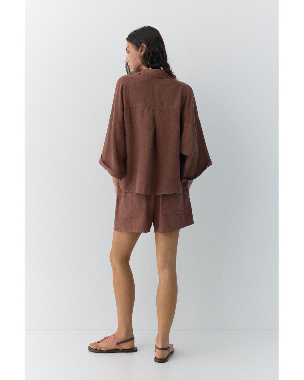 Chemise En Lin Pull&Bear en coloris Brown