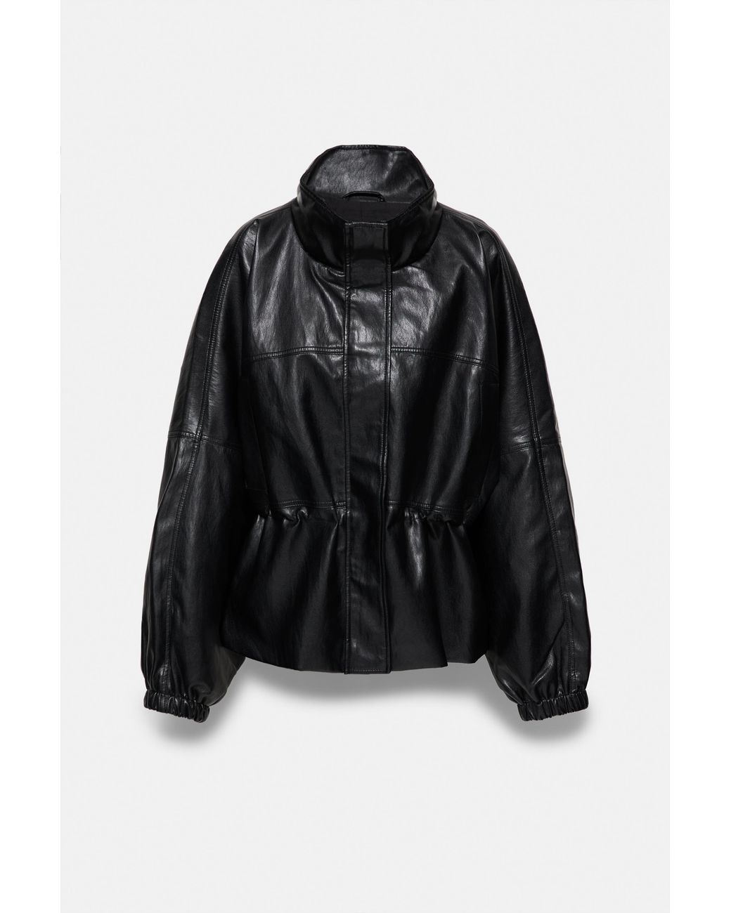 Pull&Bear Black Leather Effect High Neck Jacket