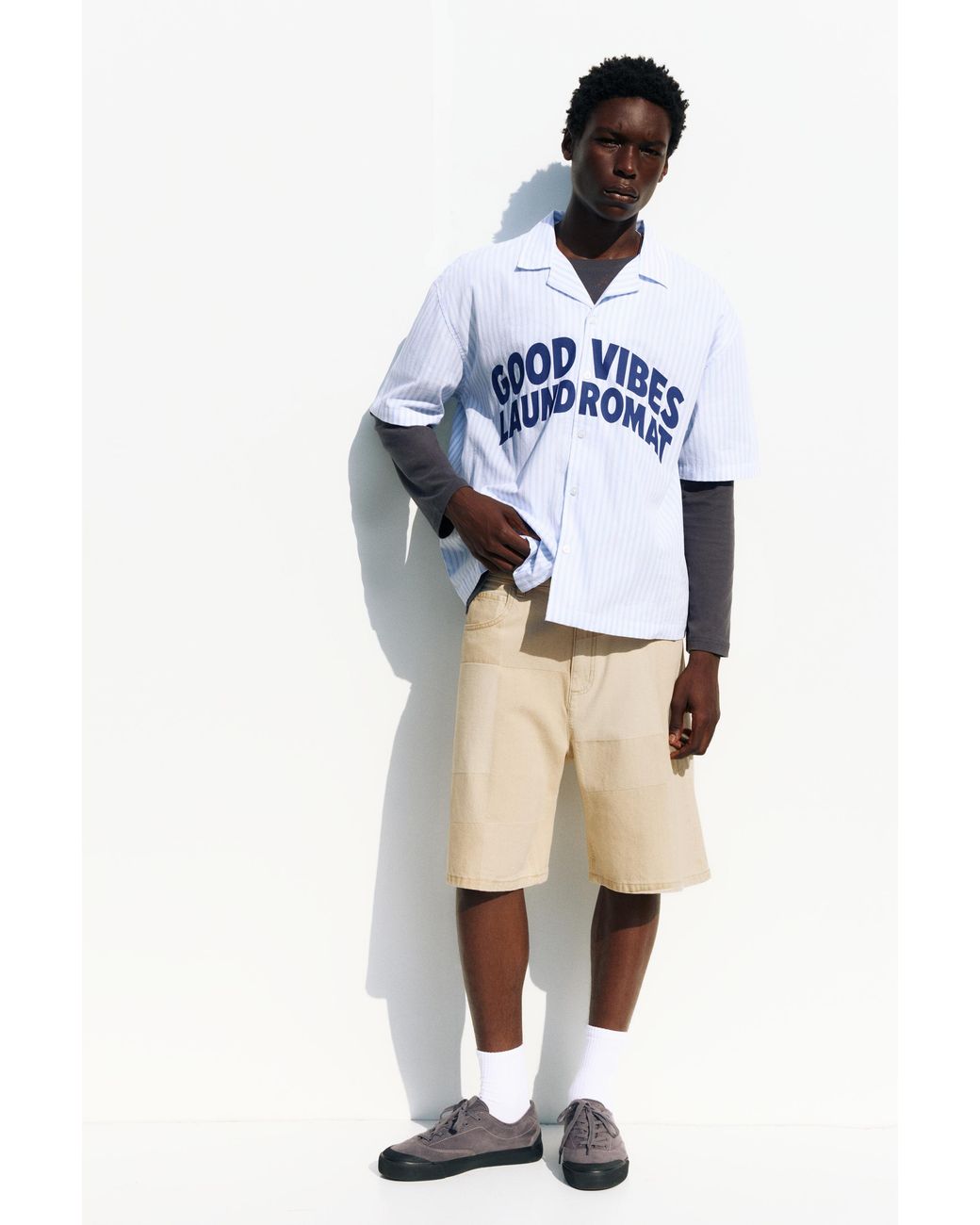 Pull&Bear Natural Jacquard Denim Bermuda Shorts for men