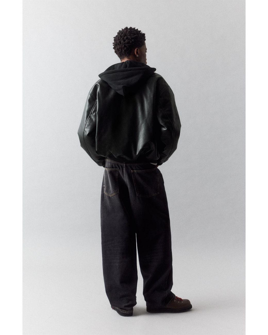 Pull&Bear Gray Combined Leather Effect Hooded Jacket for men