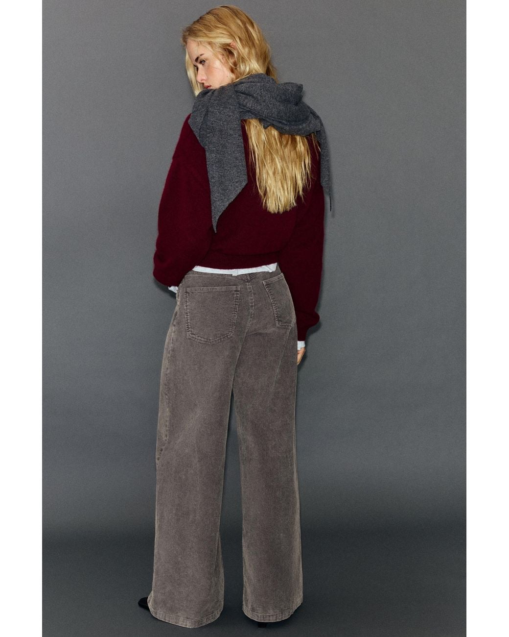 Pull&Bear Gray Corduroy Wide-Leg Jeans