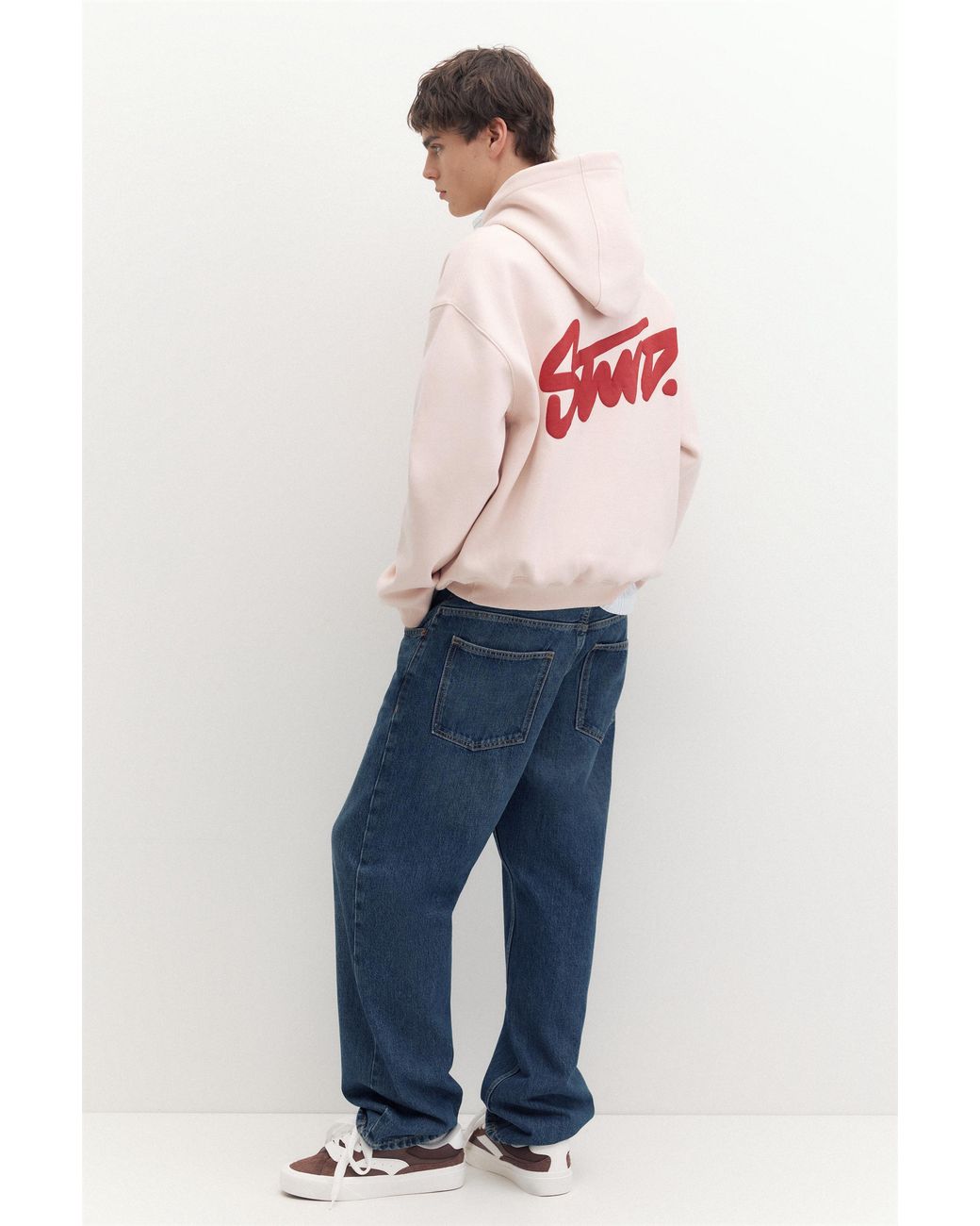 Pull&Bear Natural Stwd Logo Boxy Hoodie for men