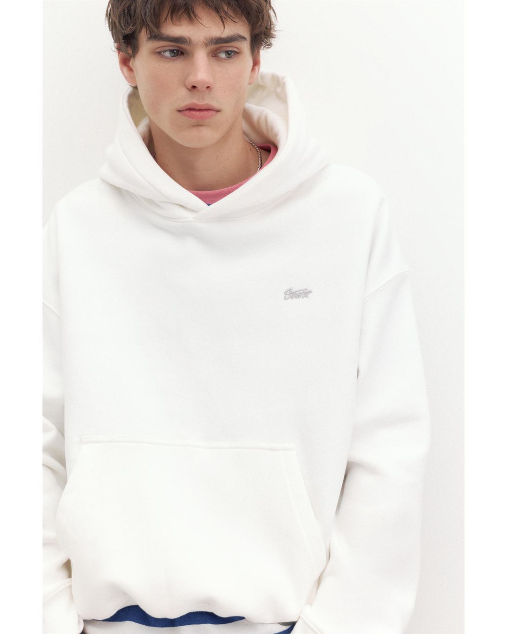 Pull&Bear White Stwd Logo Boxy Fit Hoodie for men