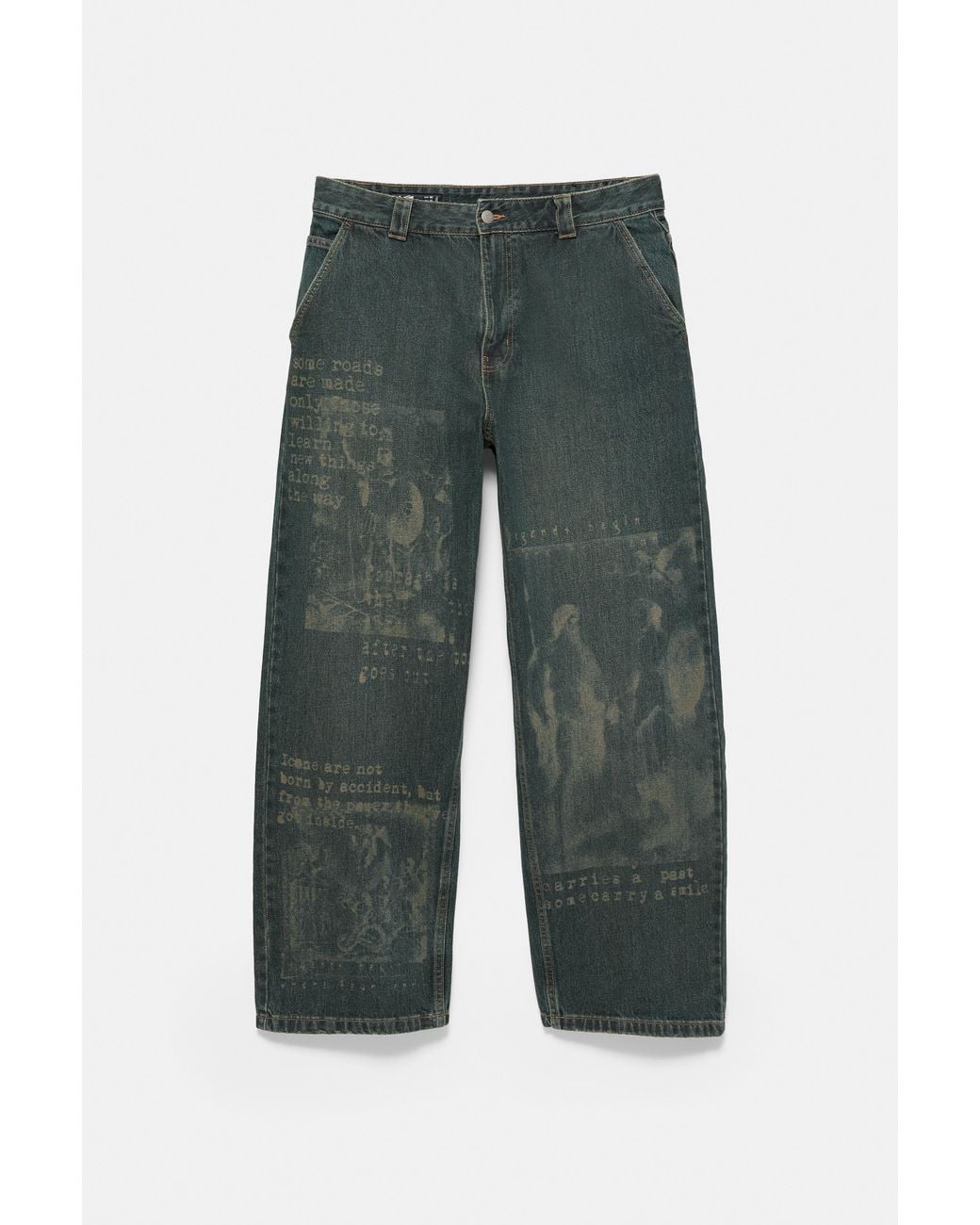 Pull&Bear Grafische Baggy Jeans in het Blue voor heren