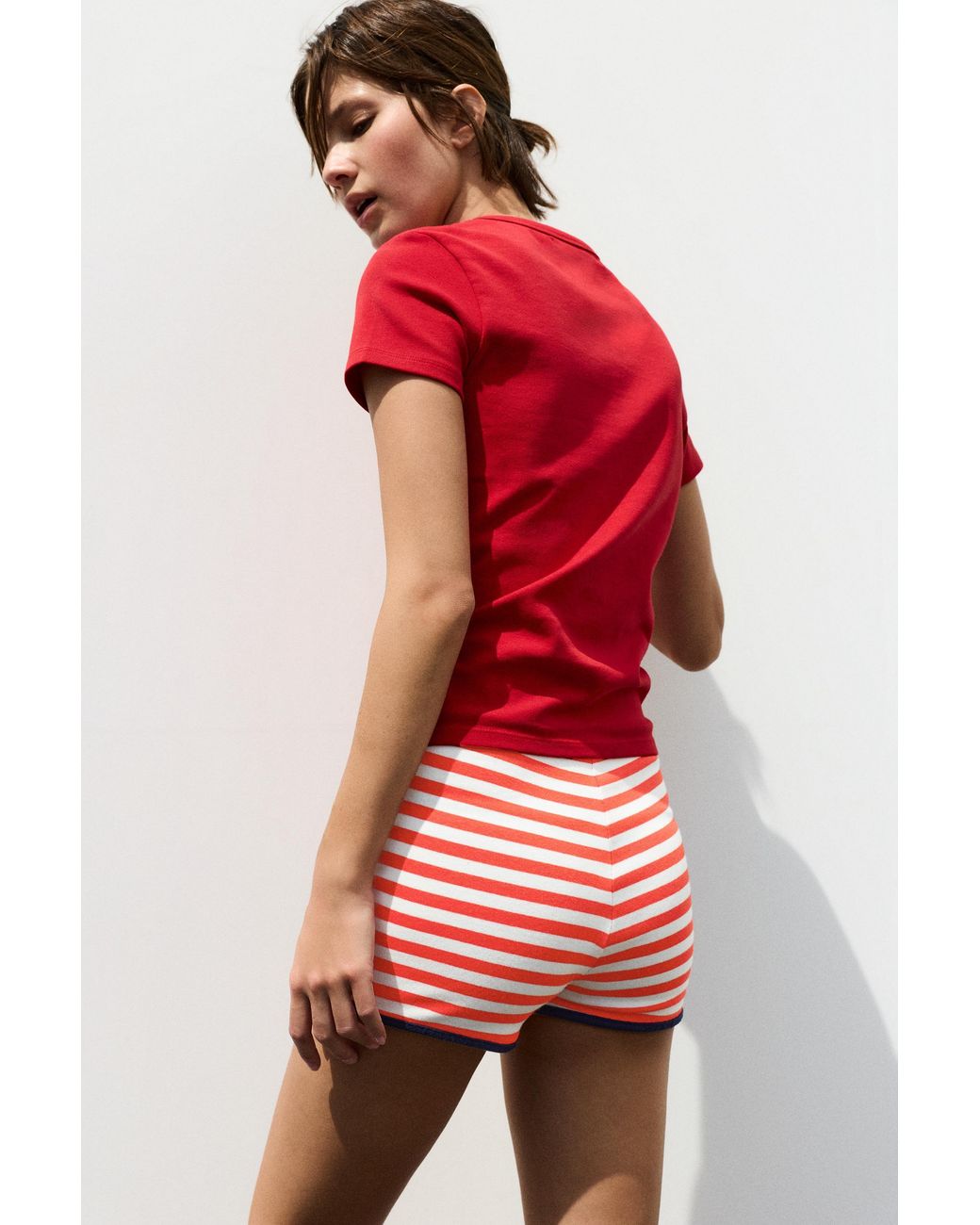 Mini Short A Righe A Coste di Pull&Bear in Orange