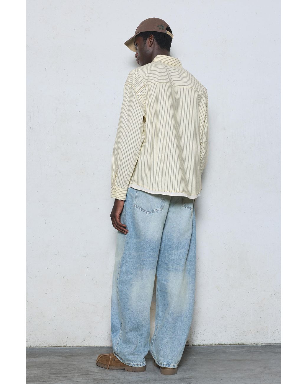 Pull&Bear Natural Striped Long Sleeve Shirt for men