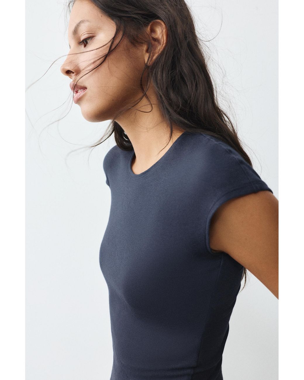 Pull&Bear Blue Fitted Short Sleeve T-Shirt