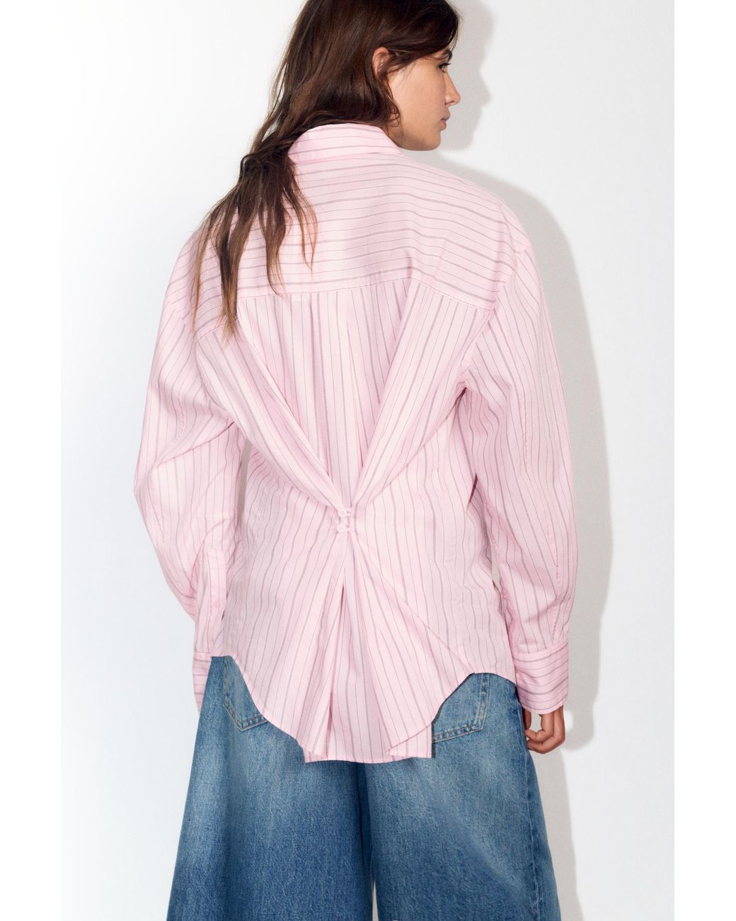 Pull&Bear Green Striped Shirt With Back Buttons