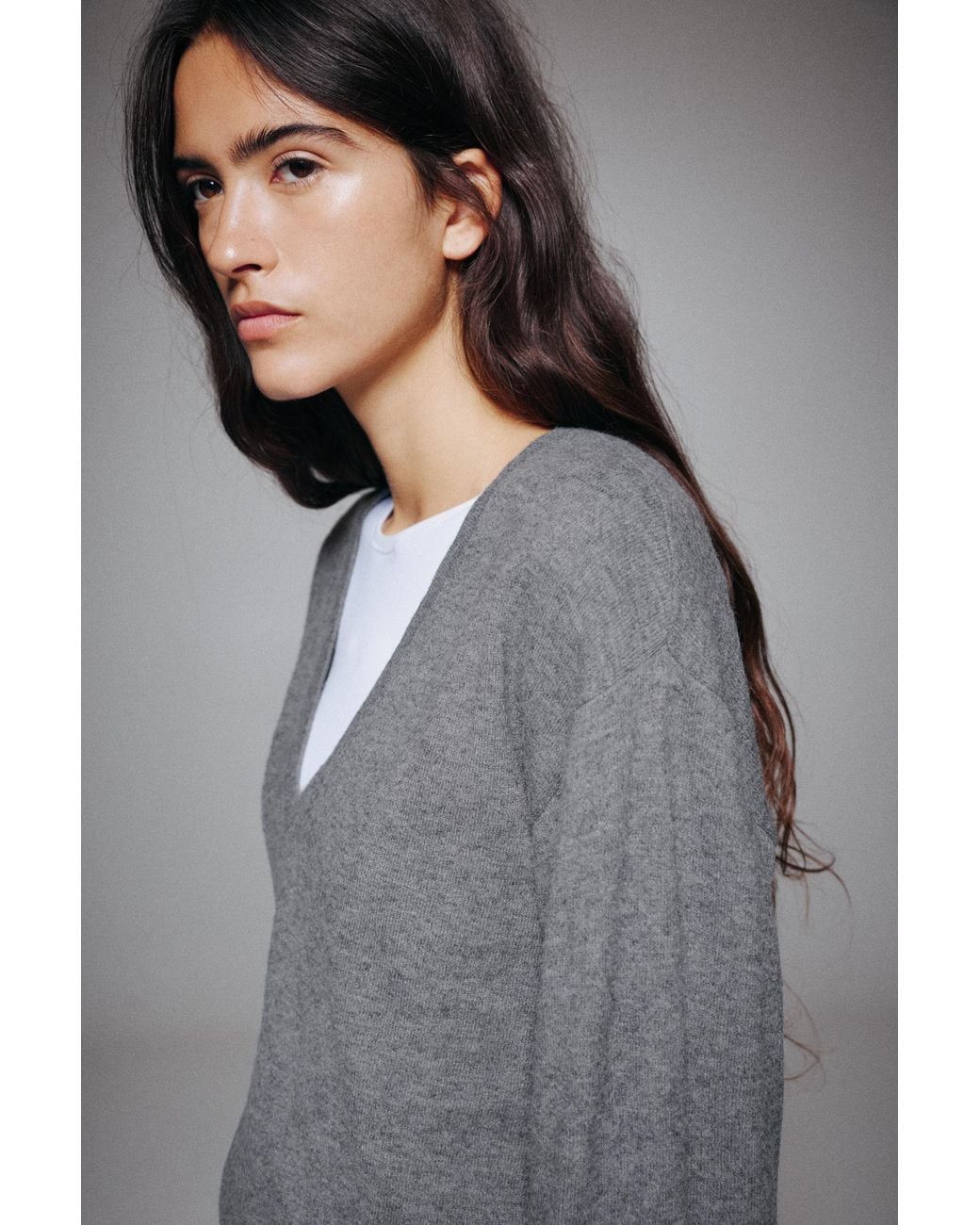 Pull&Bear Basis Trui Met V-Hals in het Gray