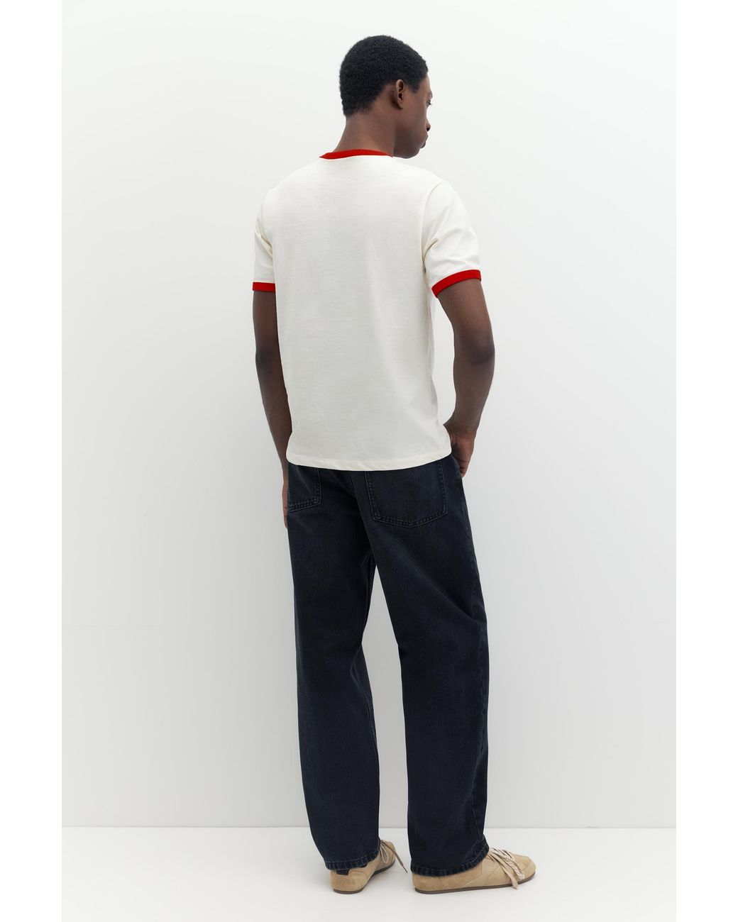 Pull&Bear White Contrast Ribbed T-Shirt for men