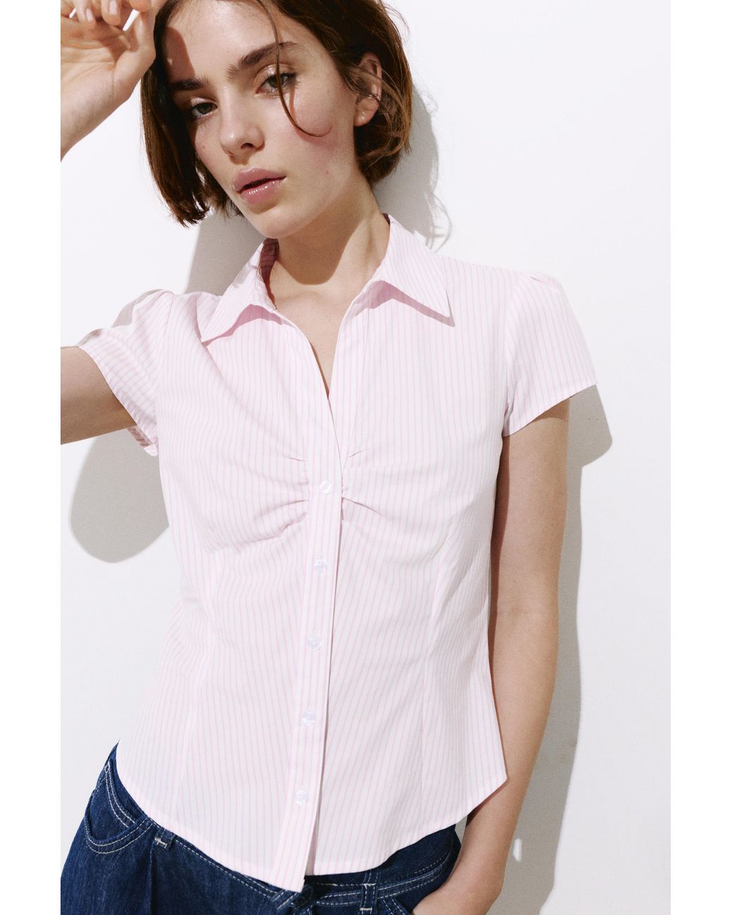 Pull&Bear White Slim Fit Short Sleeve Shirt