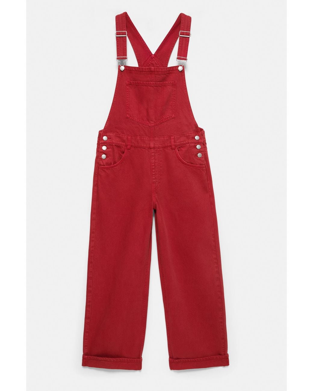 Pull&Bear Red Long Denim Dungarees