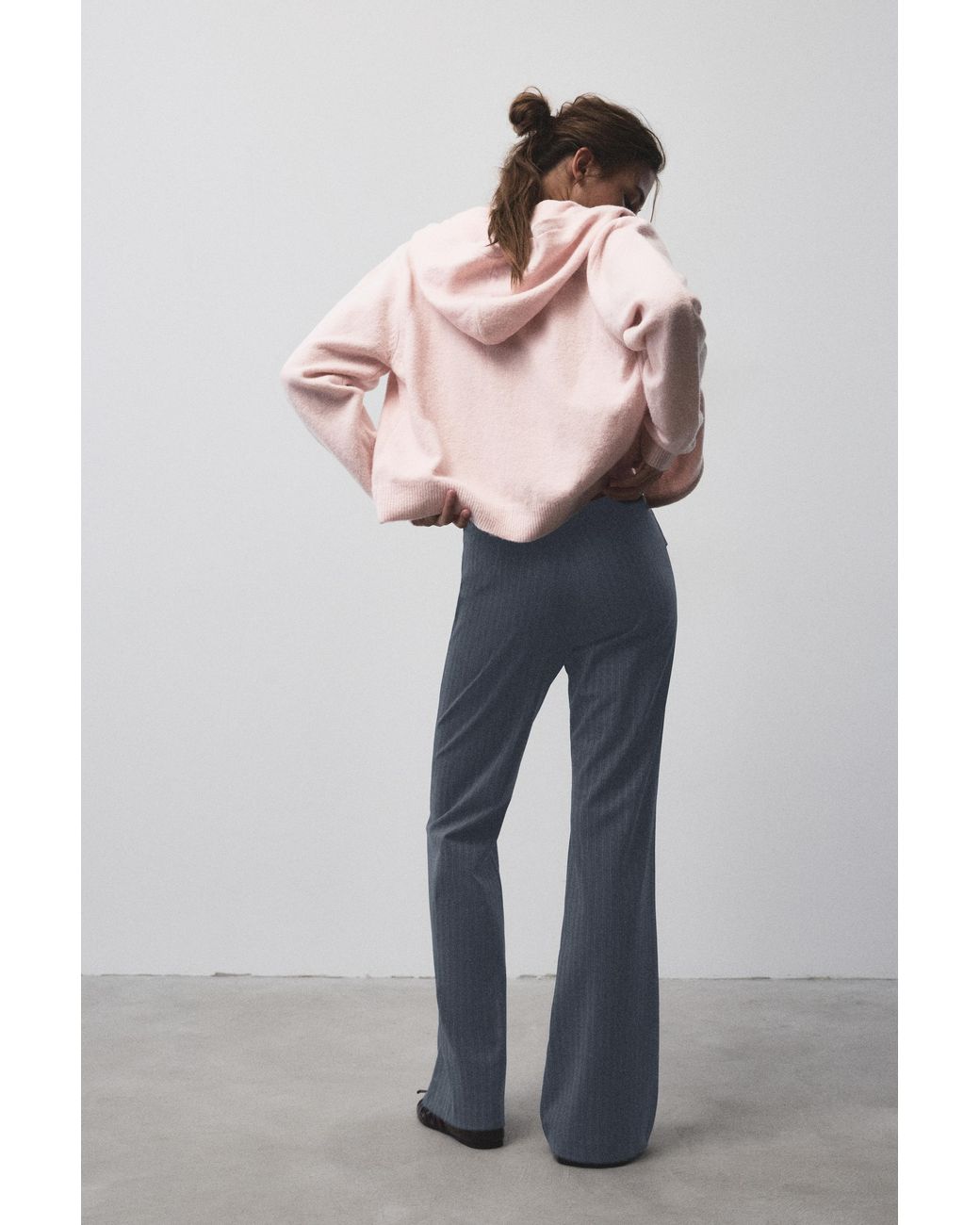 Pull&Bear Gray Striped Flared Trousers With Belt