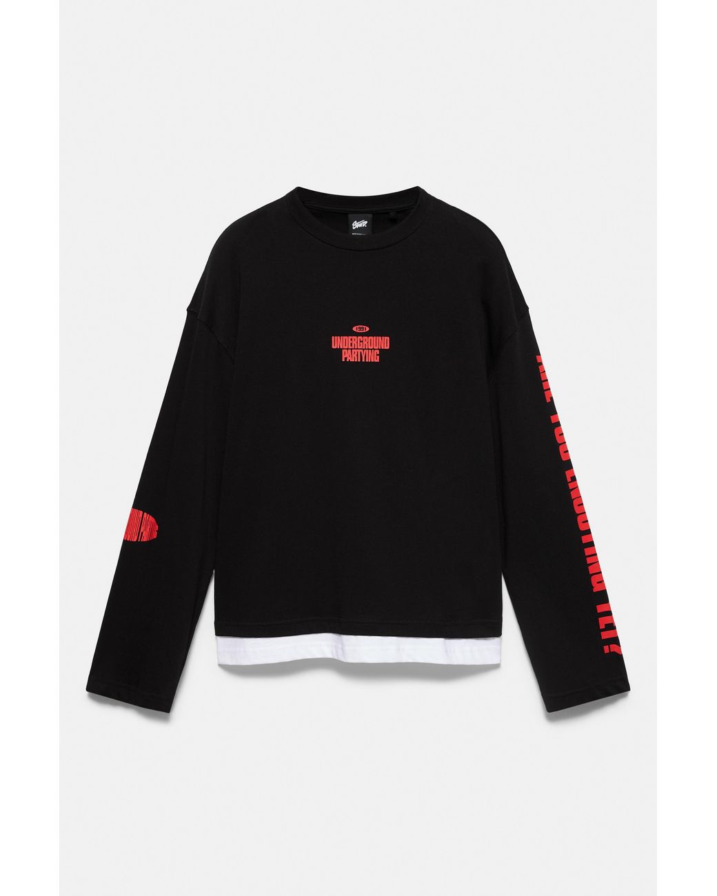 Pull&Bear Black Stwd Long Sleeve T-Shirt for men