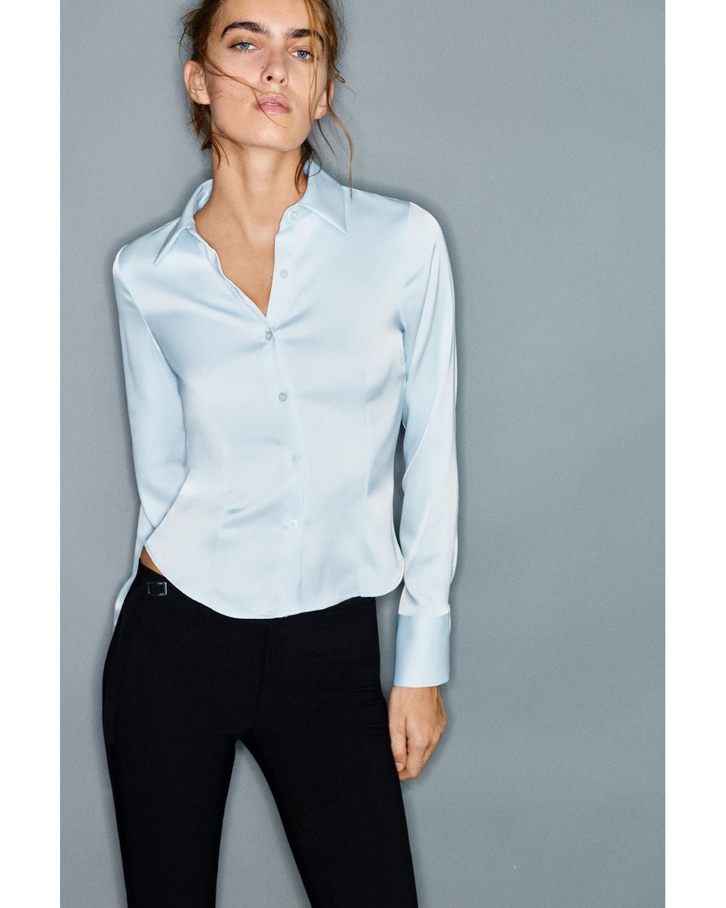 Pull&Bear Blue Fitted Satin Shirt