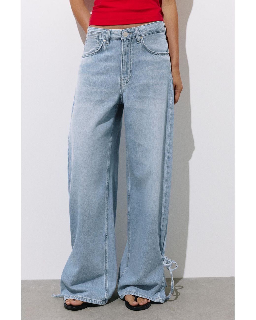 Pull&Bear Blue Wide-Leg Jeans With Bows